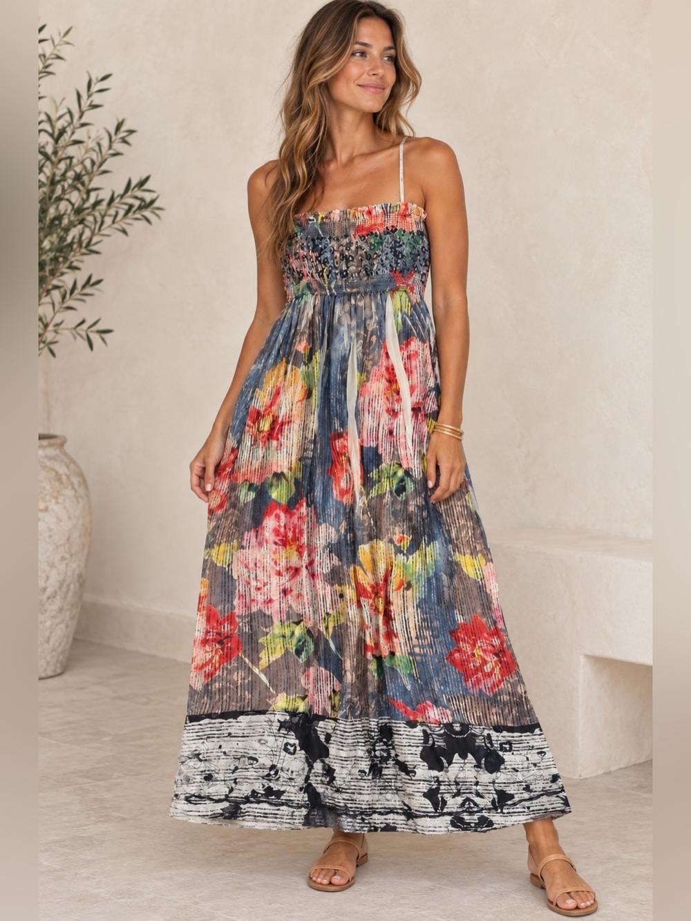 Lapis Flowy Floral Boho Maxi Dress in Multicolor